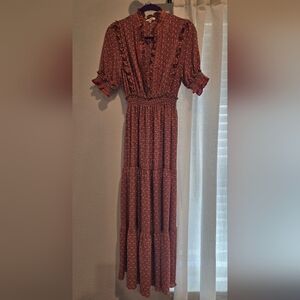 Elegant Red Patterned Maxi Dress